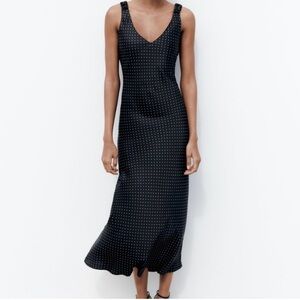 Zara Elegant Black Polka Dot Slip Dress Size L